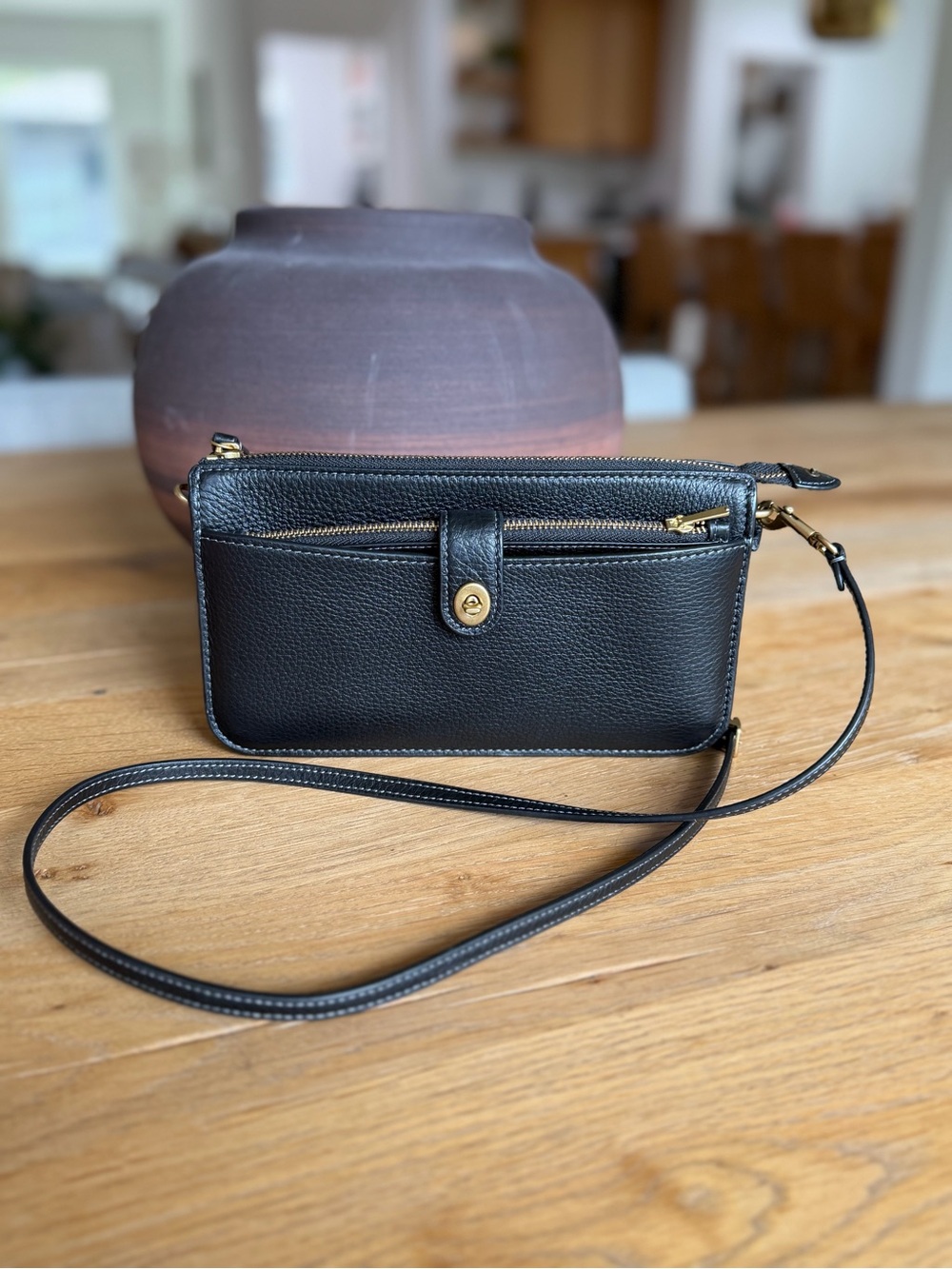 Coach Classic Black Leather Crossbody Wallet